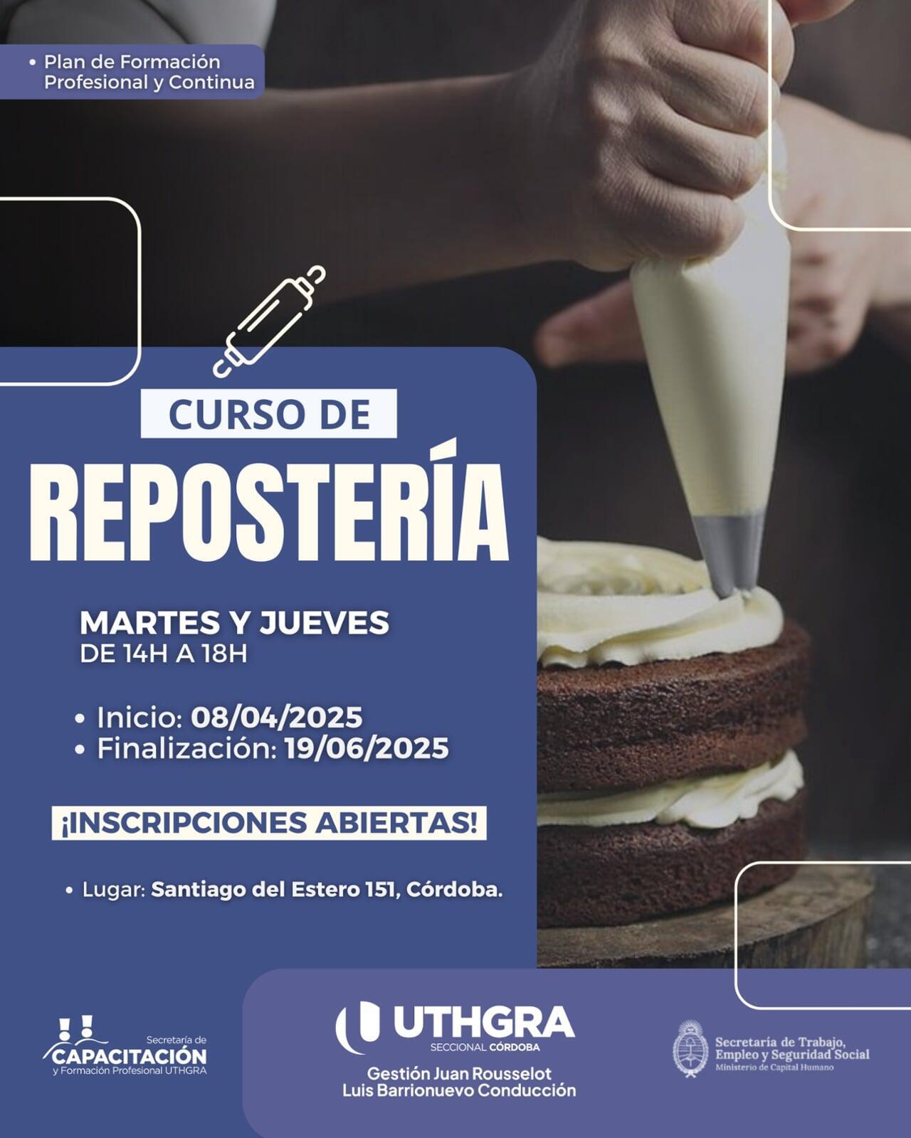 Repostería - Nuevo Curso de Formación Profesional en UTHGRA Córdoba